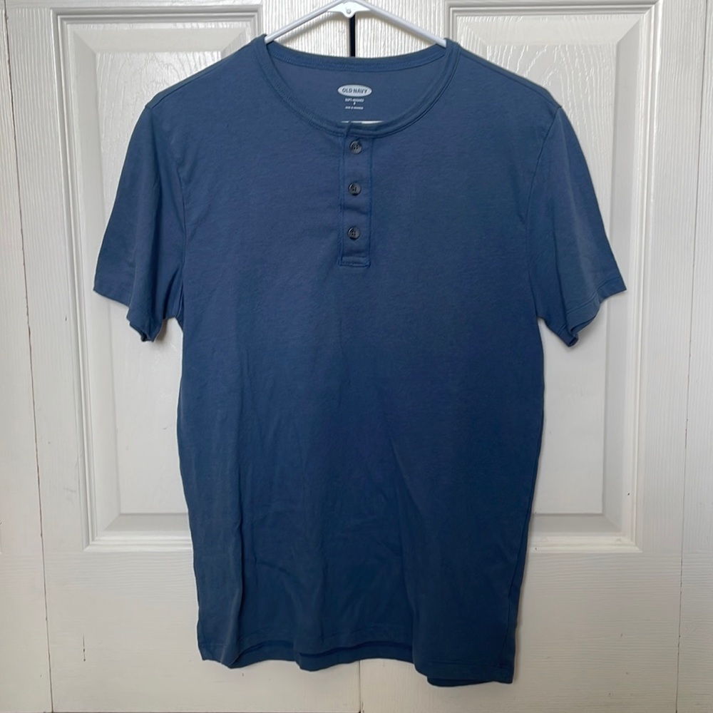 Old Navy Short Sleeve Tee Quarter Button Blue Adult Small